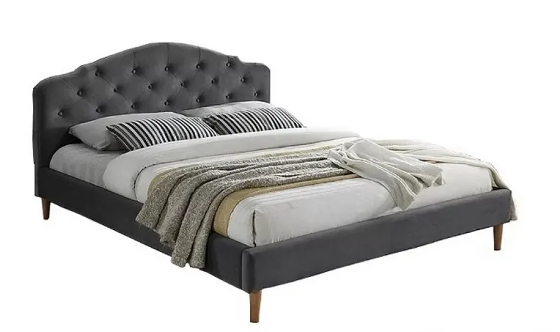Кровать двуспальная бархатная SIGNAL CHLOE VELVET, Bluvel 14 - серый, 160x200 см фото №1