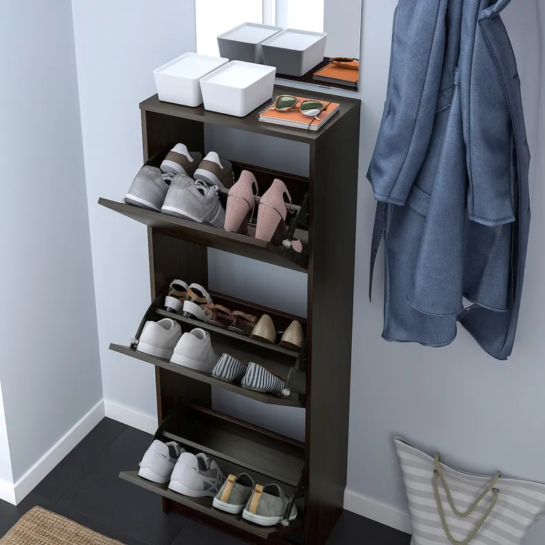 IKEA BISSA БІССА, шафа для взуття з 3 відділеннями, чорно-коричневий, 49x28x135 см 605.302.09 фото №4
