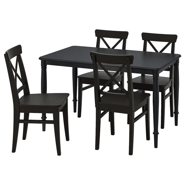 IKEA DANDERYD ДАНДЕРЮД / INGOLF ІНГОЛЬФ, стіл+4 стільці, чорний / коричневий / чорний, 130 см 095.442.81 фото №1