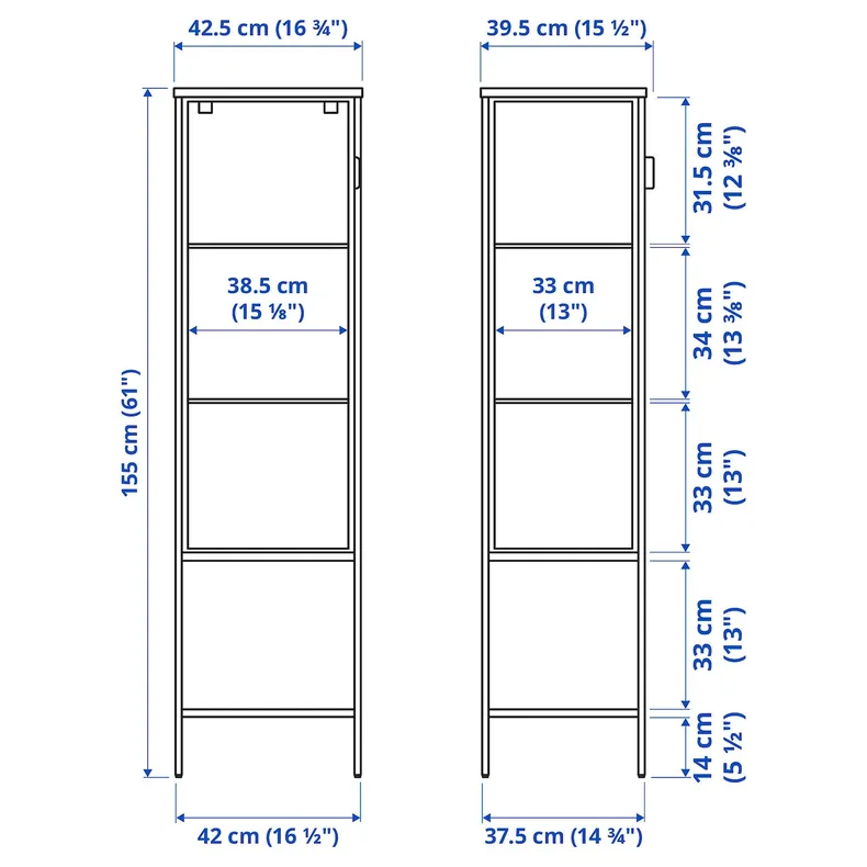 IKEA RUDSTA РУДСТА, шафа зі скляними дверцятами, антрацит, 42x37x155 см 604.348.25 фото №6
