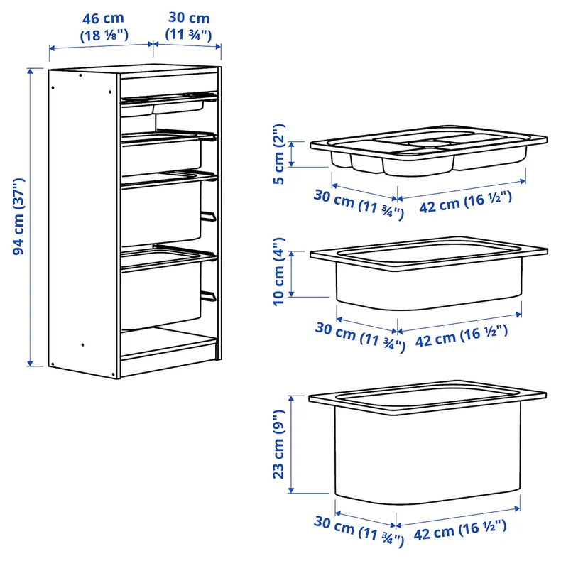 IKEA TROFAST ТРУФАСТ, комбинация с контейнерами/лотком, белая бирюза/белый, 46x30x94 см 995.333.44 фото №6