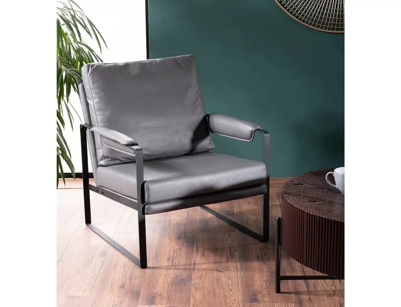 Крісло м'яке з металевим каркасом SIGNAL FOCUS Buffalo, екошкіра: сірий фото №2