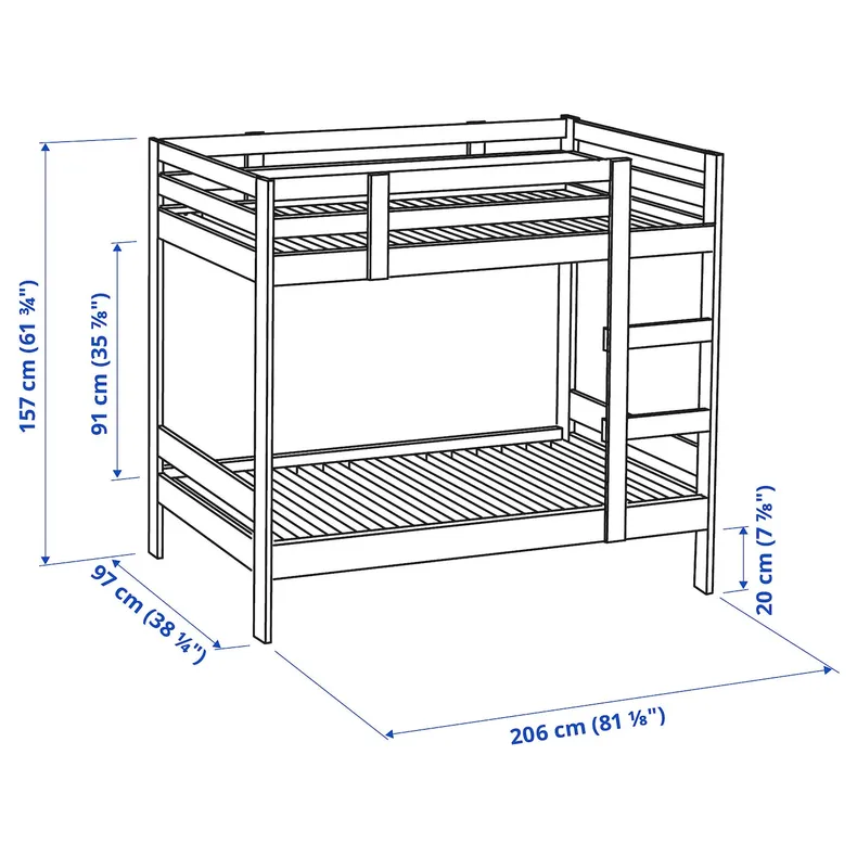 IKEA MYDAL МЮДАЛЬ, каркас 2-ярусного ліжка, сосна, 90x200 см 001.024.52 фото №8