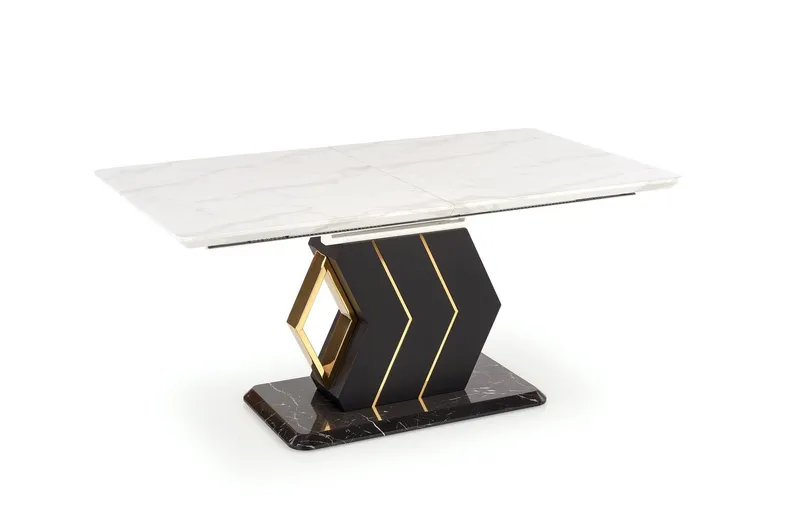 Обідній стіл розкладний HALMAR VINCENZO 160-200x90 см, білий мармур, чорна/золота ніжка фото №1