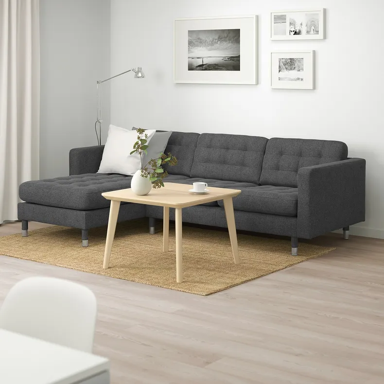 IKEA LANDSKRONA ЛАНДСКРУНА, 3-місний диван, з кушеткою / ГУННАРЕД темно-сірий / металевий 892.726.67 фото №2
