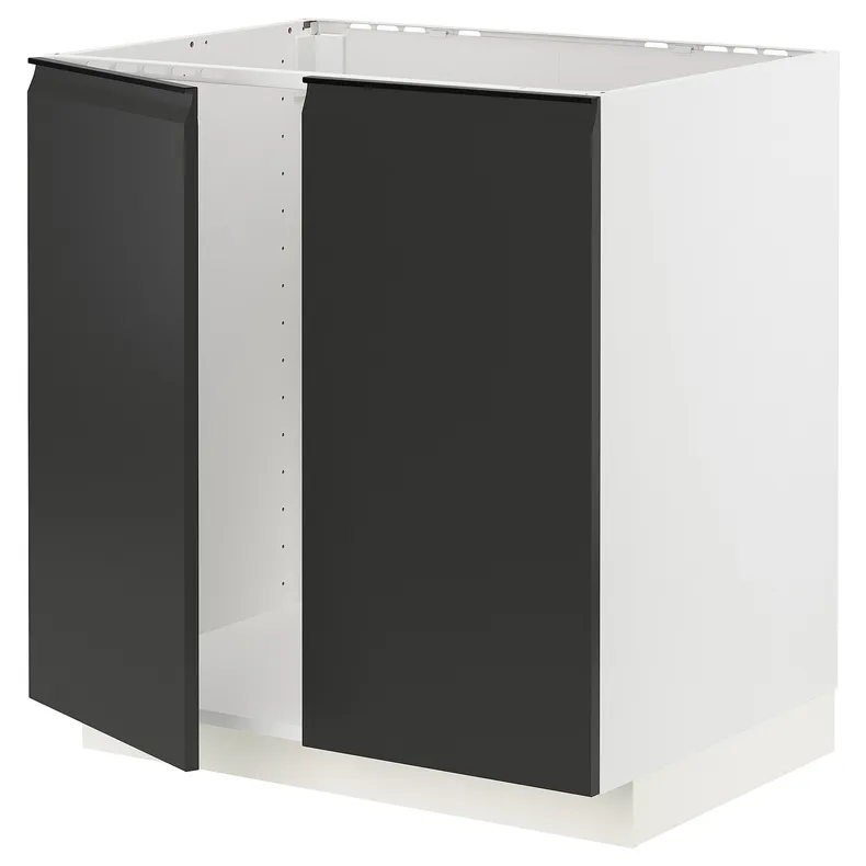 IKEA METOD МЕТОД, підлогова шафа для мийки+2 дверцят, білий / УППЛЕВ матовий антрацит, 80x60 см 794.939.90 фото №1