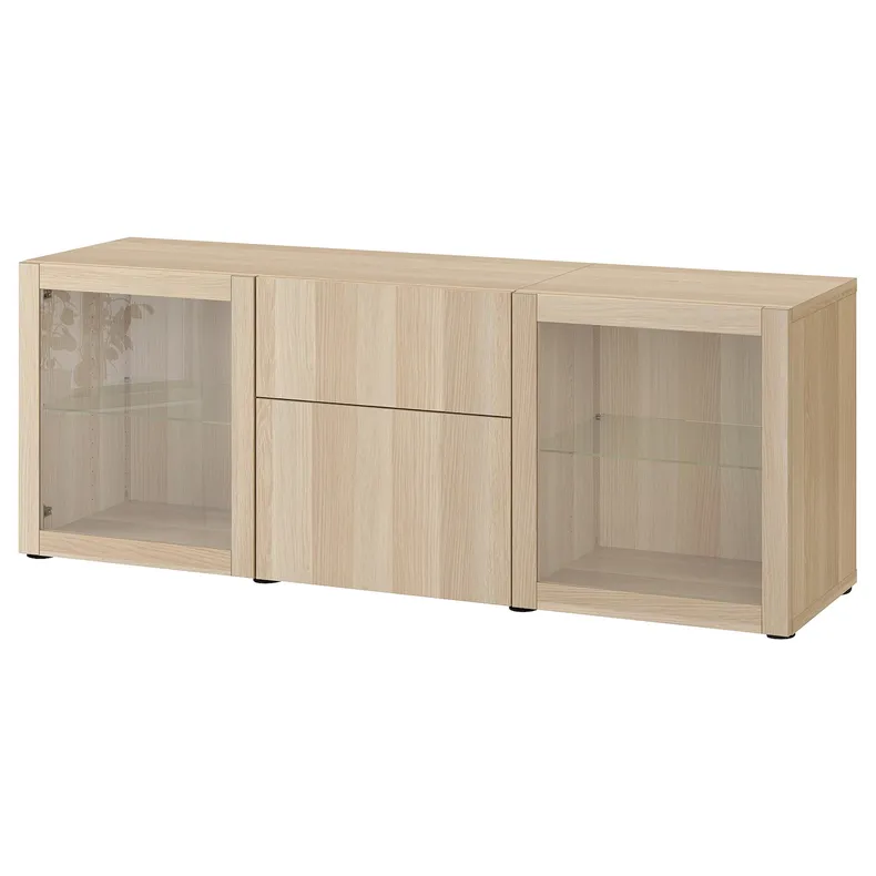IKEA BESTÅ БЕСТО, комбинация для хранения с ящиками, беленый витражный дуб Lappviken / Sindvik беленый витражный дуб прозрачное стекло, 180x42x65 см 994.126.67 фото №1