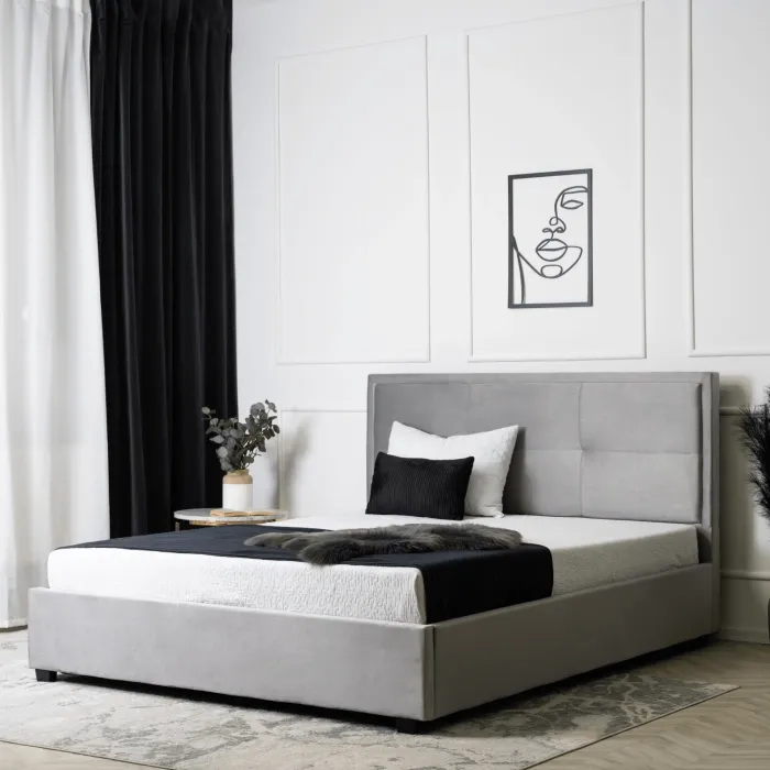 Кровать двуспальная бархатная MEBEL ELITE ANDRE Velvet, 160x200 см, светло-серый фото №5