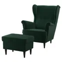 IKEA STRANDMON СТРАНДМОН, крісло та підставка для ніг, Джупард темно-зелений 194.839.08 фото thumb №1