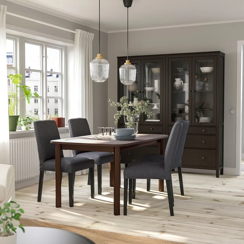 IKEA STRANDTORP СТРАНДТОРП / BERGMUND БЕРГМУНД, стіл+4 стільці, коричневий / Gunnared середньо-сірий, 150 / 205 / 260 см 794.410.53 фото №2