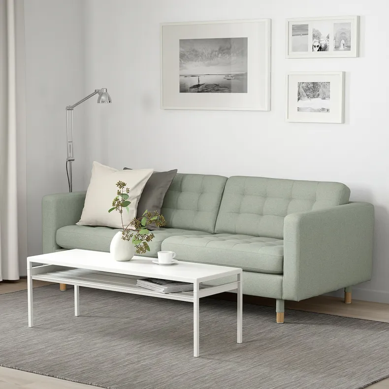 IKEA LANDSKRONA ЛАНДСКРУНА, 3-местный диван, Окрашенный в светло-зеленый цвет / дерево 392.703.26 фото №2