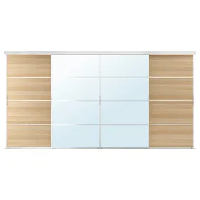 IKEA SKYTTA СКЮТТА / MEHAMN/AULI МЕХАМН/АУЛИ, дверь раздвижная, комбинация, Зеркало из алюминия/дуба, окрашенное в белый цвет, 401x205 см 195.759.03 фото