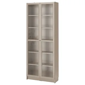 IKEA BILLY БИЛЛИ, шкаф книжный со стеклянными дверьми, серый / металлический эффект, 80x30x202 см 004.156.03 фото