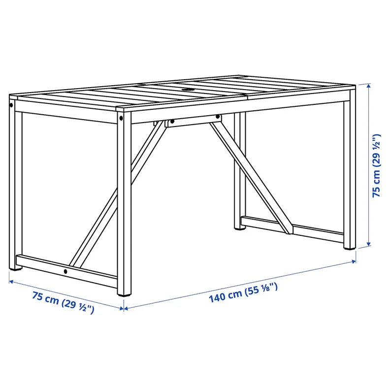 IKEA NÄMMARÖ, стол+4 стула с полом, на открытом воздухе., морилка светло-коричневая/Куддарна светло-серо-бежевая, 140x75 см 695.752.55 фото №3