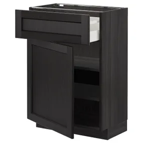 IKEA METOD МЕТОД / MAXIMERA МАКСИМЕРА, напольный шкаф с ящиком / дверцей, черный / Лерхиттан с черными пятнами, 60x37 см 394.643.05 фото