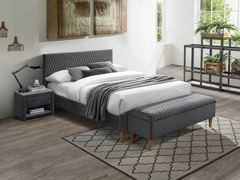 Кровать полуторная бархатная SIGNAL AZURRO Velvet, Bluvel 14 - серый, 140x200 см фото №1