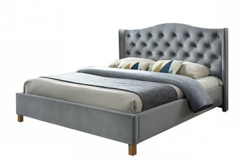 Двуспальная кровать SIGNAL ASPEN Velvet, Серый / Дуб, 160x200 фото №1