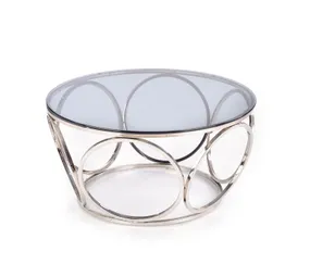 Журнальный столик стеклянный круглый HALMAR VENUS, 80/44 см, каркас из металла - серебро, стекло - дымчатое фото