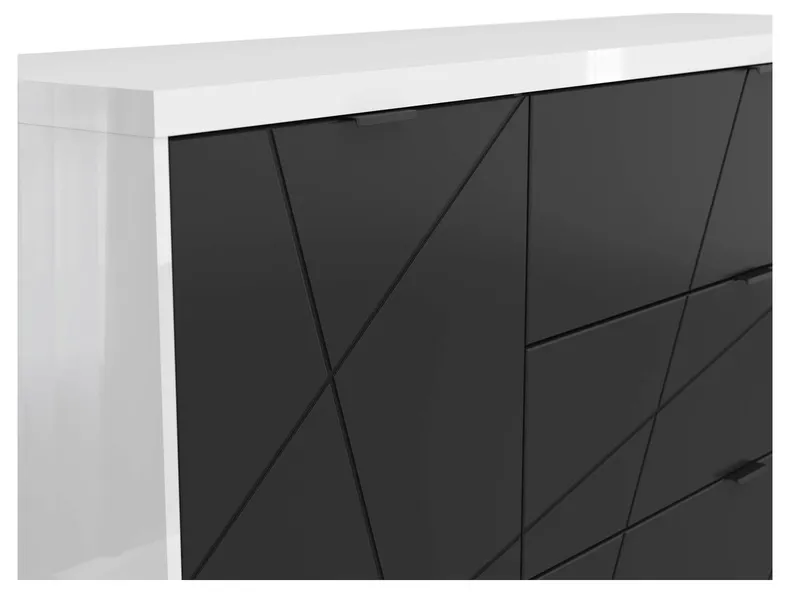 BRW комод Forn 156 см с дверцами и 3 ящиками, белый глянцевый / черный матовый KOM1D3S-BIP/CAM фото №4