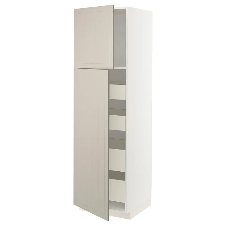 IKEA METOD МЕТОД / MAXIMERA МАКСІМЕРА, висока шафа, 2 дверцят / 4 шухляди, білий / стенсундський бежевий, 60x60x200 см 594.688.16 фото №1