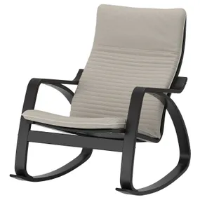 IKEA POÄNG ПОЭНГ, кресло-качалка, черно-коричневый / светло-бежевый 094.292.57 фото