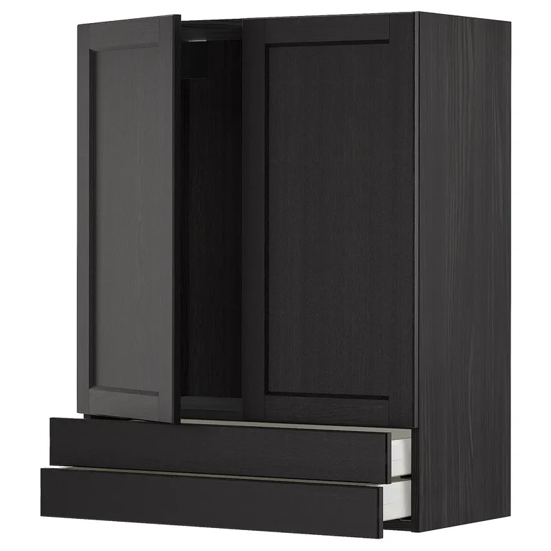 IKEA METOD МЕТОД / MAXIMERA МАКСІМЕРА, навісна шафа, 2 дверцят / 2 шухляди, чорний / Лерхіттан, пофарбований у чорний колір, 80x100 см 094.591.69 фото №1