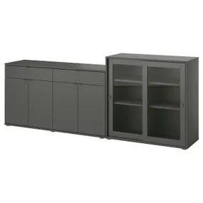 IKEA VIHALS ВИХАЛС, комбинация д / хранения+стекл дверц, темно-серое / прозрачное стекло, 235x37x90 см 495.212.06 фото