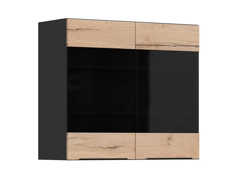 BRW Sole L6 80 см верхний кухонный шкаф с витриной дуб галифакс природа, Черный/дуб галифакс натур FM_G_80/72_LV/PV-CA/DHN фото №2