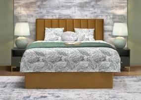 Ліжко двоспальне з підйомним механізмом HALMAR ASENTO 160x200 см гірчичне фото