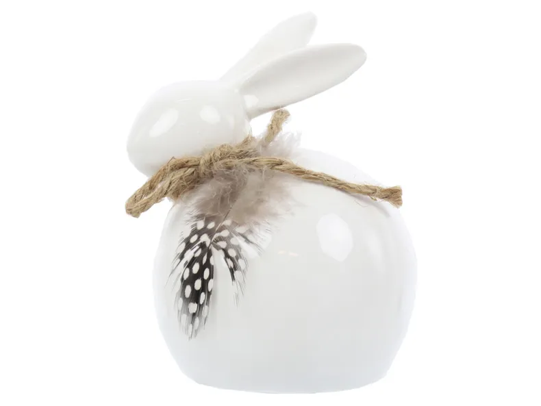 BRW Декоративна фігурка BRW Кролик з пером, кераміка, білий 092501 фото №1