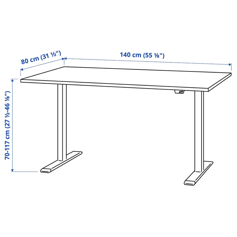 IKEA RODULF РОДУЛЬФ, стіл регульований, сірий / білий, 140x80 см 993.261.70 фото №15
