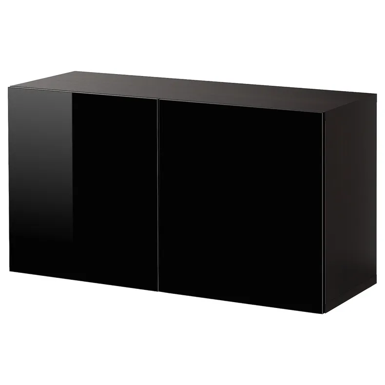 IKEA BESTÅ БЕСТО, настінна комбінація шаф, чорний / коричневий / Selsviken black, 120x42x64 см 494.407.95 фото №1
