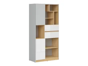 BRW Nandu, книжный шкаф, светло-серый/полированный дуб/глянцевый белый REG2D2S-JSZ/DP/BIP фото