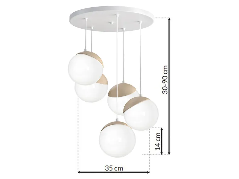 BRW 5-точковий підвісний світильник E14/40W/IP20 біле скло-дерево Sfera Wood 075559 фото №6