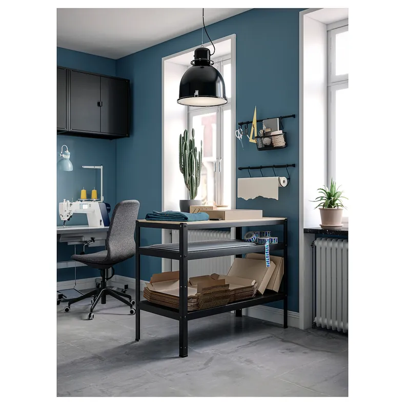 IKEA BROR БРУР, стол рабочий, черная / сосновая фанера, 110x55 см 303.332.86 фото №5