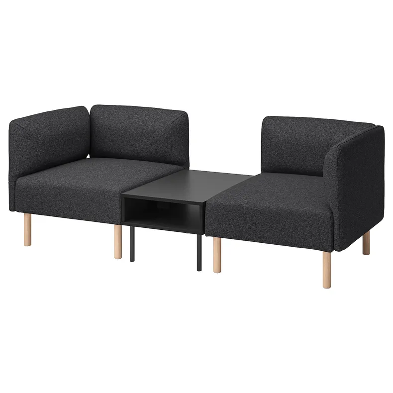 IKEA LILLEHEM ЛІЛЛЕХЕМ, 2-м модульний диван з журн столом, ГУННАРЕД темно-сірий/деревина 795.697.44 фото №1