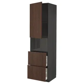 IKEA METOD МЕТОД / MAXIMERA МАКСІМЕРА, висока шафа для мікрох печі, 2 шухл, чорний / синапський коричневий, 60x60x220 см 194.570.23 фото