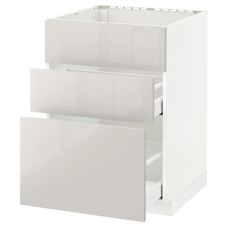 IKEA METOD МЕТОД / MAXIMERA МАКСИМЕРА, напольн шк п-мойку+3фрнт пнл / 2ящ, белый / светло-серый, 60x60 см 291.422.64 фото №1