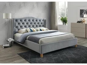 Ліжко двоспальне оксамитове SIGNAL ASPEN Velvet, Bluvel 14 - сірий, 180x200 см фото