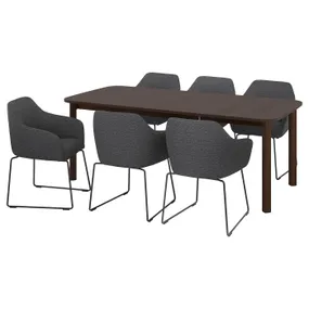 IKEA STRANDTORP СТРАНДТОРП / TOSSBERG ТОССБЕРГ, стіл+6 стільців, коричневий / чорний металік / сірий, 150 / 205 / 260 см 994.410.28 фото