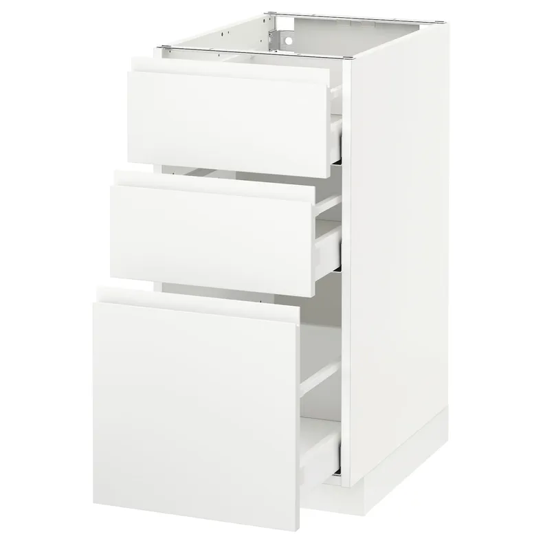 IKEA METOD МЕТОД / MAXIMERA МАКСІМЕРА, підлогова шафа з 3 шухлядами, білий / Voxtorp матовий білий, 40x60 см 391.128.03 фото №1