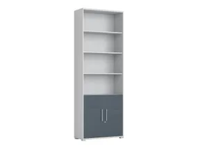 BRW Книжный шкаф Office Lux 79 см с 2 дверцами и 4 полками светло-серый, светло-серое/графитовое стекло REG2D/220-JSZ/GF фото