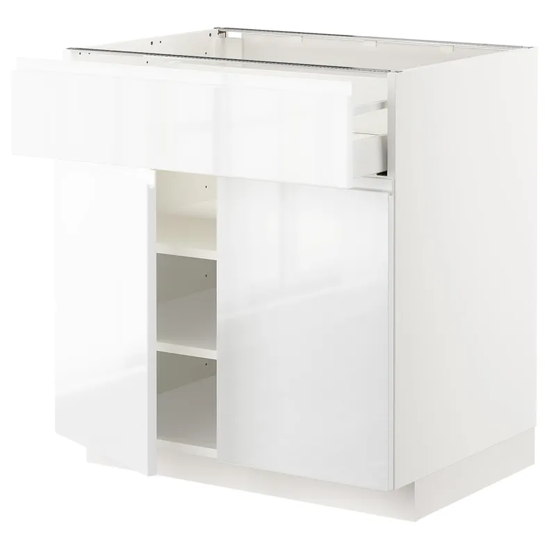 IKEA METOD МЕТОД / MAXIMERA МАКСИМЕРА, напольный шкаф с ящиком / 2дверцами, белый / Воксторп глянцевый / белый, 80x60 см 594.569.98 фото №1