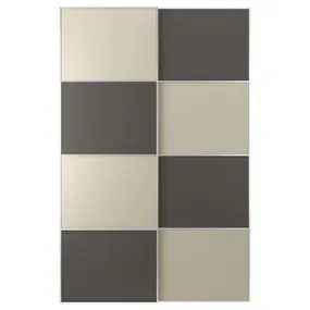 IKEA MEHAMN МЕХАМН, розсувні дверцята, 2 шт., двобічний темно-сірий/сіро-бежевий, 150x236 см 794.362.64 фото