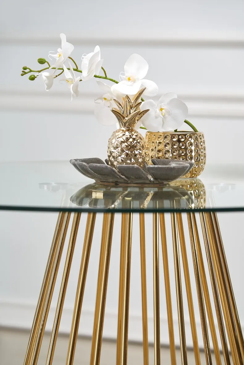 Стол на кухню HALMAR LIVERPOOL 120x120 см, столешница - прозрачная, ножки - золото фото №5