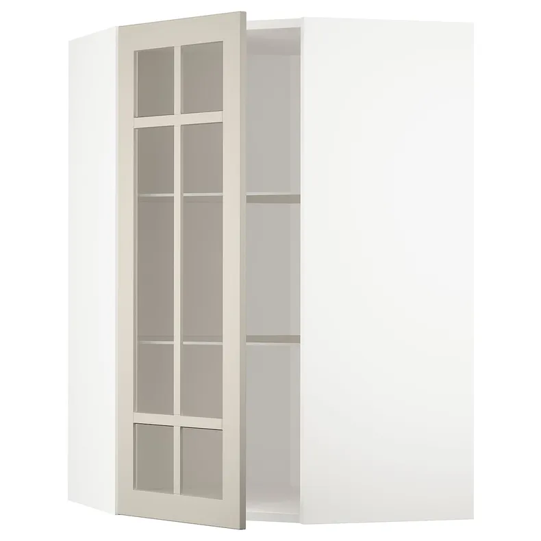 IKEA METOD МЕТОД, кутова настін шафа, полиці / скл двер, білий / стенсундський бежевий, 68x100 см 394.079.75 фото №1