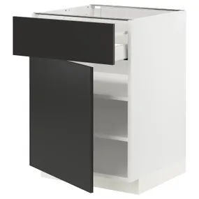 IKEA METOD МЕТОД / MAXIMERA МАКСИМЕРА, напольный шкаф с ящиком / дверцей, белый / Никебо матовый антрацит, 60x60 см 494.986.68 фото