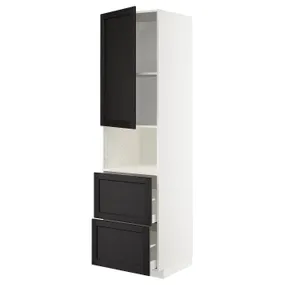 IKEA METOD МЕТОД / MAXIMERA МАКСІМЕРА, висока шафа для мікрох печі, 2 шухл, білий / ЛЕРХЮТТАН чорна морилка, 60x60x220 см 094.651.89 фото