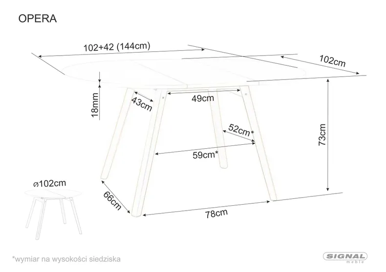 Стіл обідній SIGNAL OPERA, білий / бук, 102x102 фото №9
