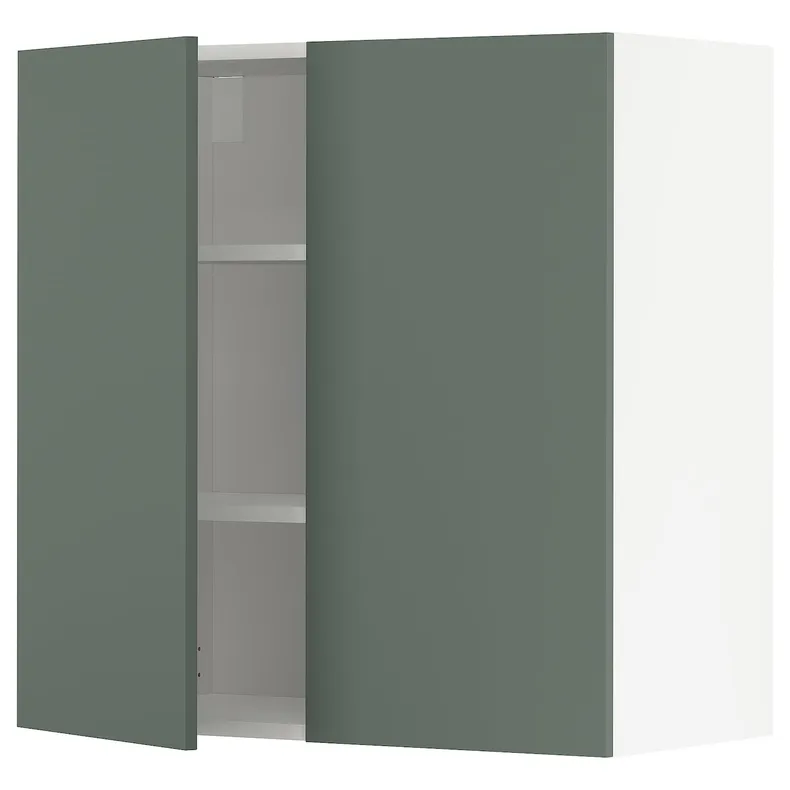 IKEA METOD МЕТОД, навісна шафа з полицями / 2 дверцят, білий / БОДАРП сіро-зелений, 80x80 см 494.578.56 фото №1
